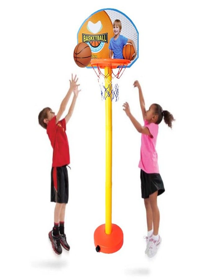KAVIN Kids Height Adjustable Basket Ball Stand with Ball Indoor Outdoor Fun Play Set for Boys and Girls Multicolour Pack of 1 - Image 1